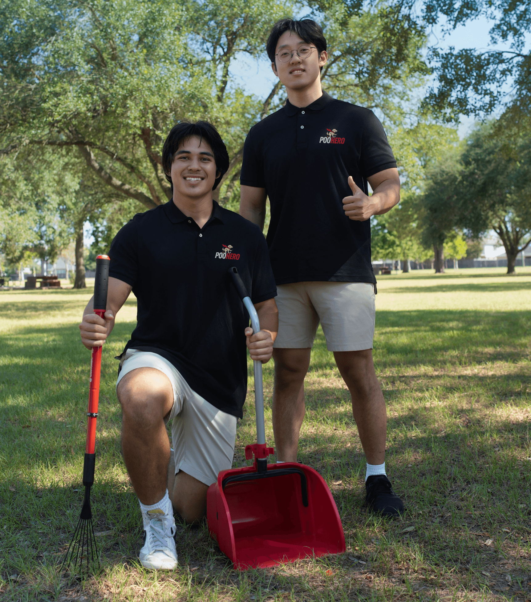 Poo Hero owners Yuri and Tristan with professional equipment in Katy, Texas
